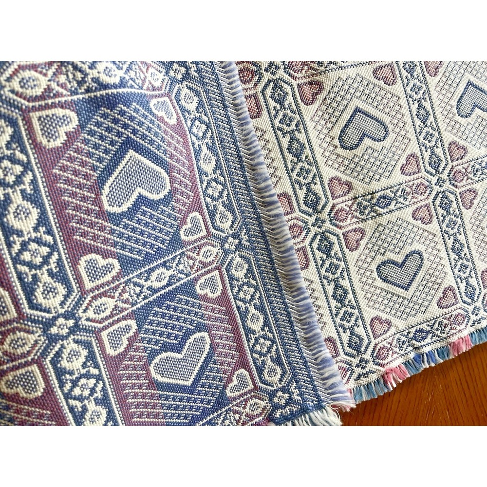 Vintage Cottagecore Woven Tapestry Table Runner 72" Hearts Country Grannycore - Picture 5 of 6